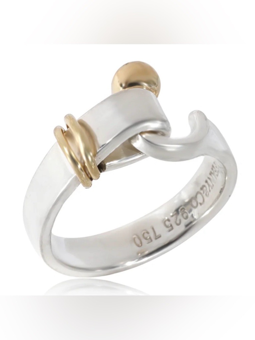 Tiffany And Co Silver 18K Gold Hook And Eye Ring Band Sz 6.25 - Picture 3 of 6